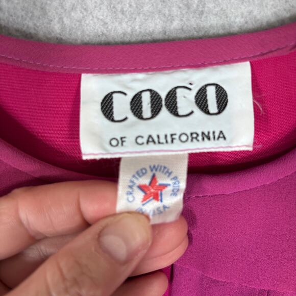 Vintage 80s Coco California Dress Medium Midi Pleated Drop Waist Bow Fuchsia USA - Picture 4 of 11